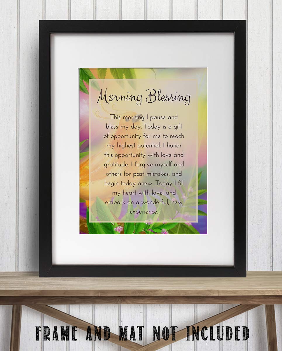 Morning Blessing-Affirmations- Inspirational Wall Art- 8 x 10 Typographic Floral Print-Ready to Frame. Home-Office-School-Restaurant D?cor. Display Your Gratitude &amp; Positive State To Read Daily!