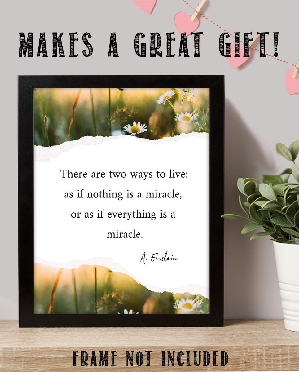 A. Einstein Quotes Wall Art-"Live As If Everything is a Miracle"-8 x 10" Typographic Floral Wall Print-Ready to Frame. Home-Office-Studio Decor. Perfect Classroom Addition for Inspiration &amp; Motivation