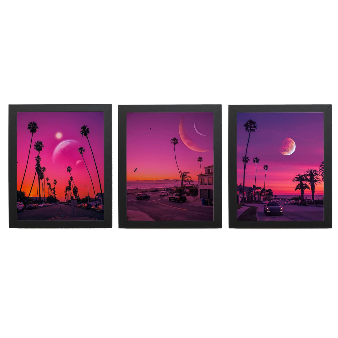 Purple Moons in Paradise Trio- 3 Image Set- Tropical Wall Art Prints- 8 x 10"s- Ready to Frame. Perfect Island Beach Pictures for Home-Beach House-Ocean Themed Decor. Great Gift for Beach Lovers!