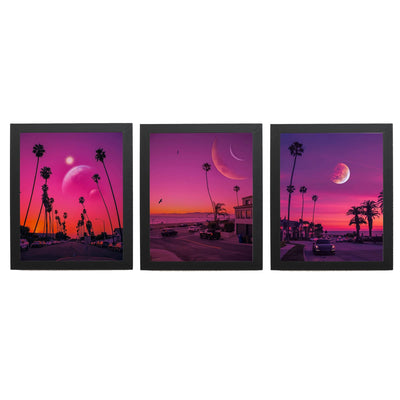 Purple Moons in Paradise Trio- 3 Image Set- Tropical Wall Art Prints- 8 x 10"s- Ready to Frame. Perfect Island Beach Pictures for Home-Beach House-Ocean Themed Decor. Great Gift for Beach Lovers!