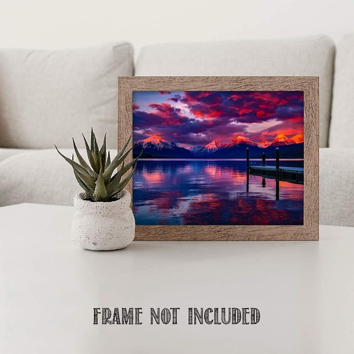 Purple Mountains Majesty- 8 x 10" Print Wall Art- Ready to Frame. Home D?cor, Office D?cor &amp; Wall Print. Beautiful Snow Capped Mountains Reflecting in the Lake at Sunset. Perfect Wall Art for any Room