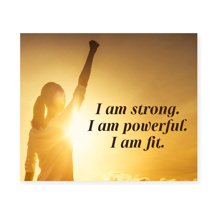 I Am Strong, Powerful, &amp; Fit Motivational Quotes Wall Art -10x8" Exercise &amp; Fitness Sunset Print -Ready to Frame. Inspirational Decor for Home-Office-School-Gym-Studio. Great Gift for Motivation!