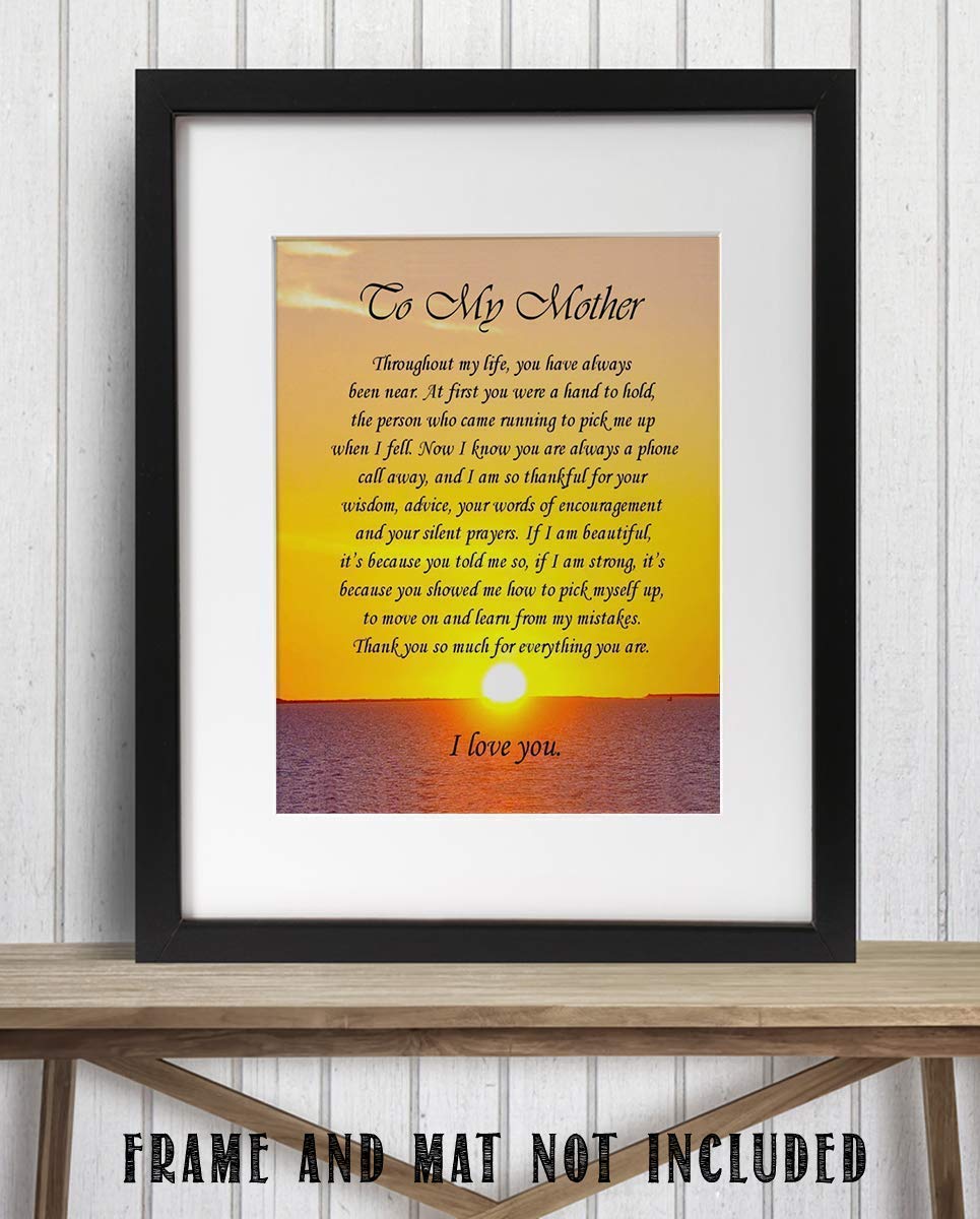 To My Mother Art Image- Thank You For Everything! 8 x 10 Wall Art Ready to Frame. Permanent Heartfelt &amp; Inspirational Gift Saying Thank You. Lifetime Keepsake Gift for Any Mother, Parents &amp; In-Laws