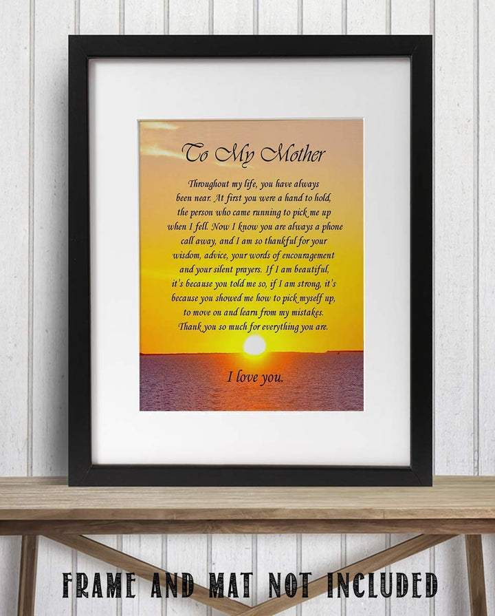 To My Mother Art Image- Thank You For Everything! 8 x 10 Wall Art Ready to Frame. Permanent Heartfelt &amp; Inspirational Gift Saying Thank You. Lifetime Keepsake Gift for Any Mother, Parents &amp; In-Laws