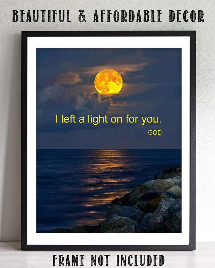 I Left a Light On For You-God- 8 x 10" Spiritual Wall Decor. Modern Typographic Print-Ready to Frame. Home-Office-School-Church D?cor. Great Christian Gift. Inspiring Reminder HE is Always There.