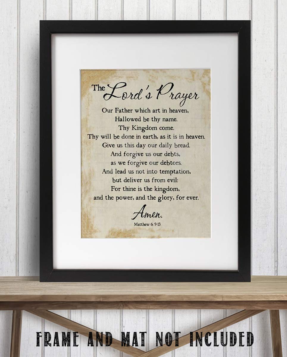 The Lord's Prayer-Tan-Matthew 6: 9-13- Tan Parchment Print- 8 x 10" Wall Art- Ready to Frame. Traditional Script Design-Home D?cor, Kitchen D?cor- Christian Gifts. Inspirational Prayer For All.