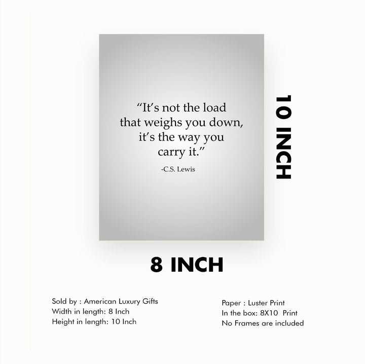 C.S. Lewis Quotes-"Not the Load That Weighs You Down-Way You Carry It"- 8 x 10" Inspirational Typographic Wall Art Print -Ready to Frame. Modern Home-Office-School Decor. Great Christian Gift!
