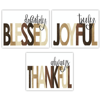 Blessed- Joyful- Thankful Wall Art Trio Set- (3) 10 x 8's