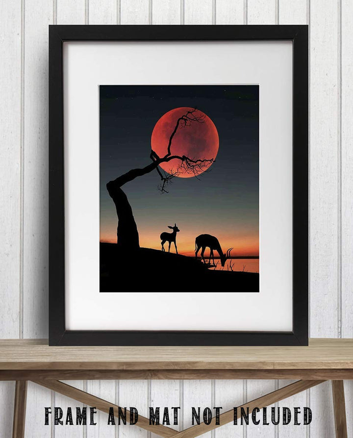 Orange Moon Sunset- 8 x 10"- Print Wall Art- Ready to Frame. Home D?cor, Office D?cor &amp; Nursery Decor. Perfect Evening Sunset with Tree Holding Magical Moon. Great Gift for Nature Art Lovers.
