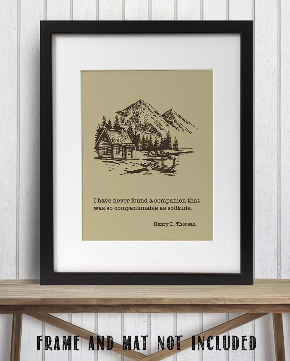 Henry D. Thoreau Quotes Wall Art- ?Solitude Makes a Great Companion?- 8 x 10"-Typographic Art Print-Ready to Frame. Rustic Home-Office-School-Lodge D?cor. Perfect Philosophical Gift for Inspiration!