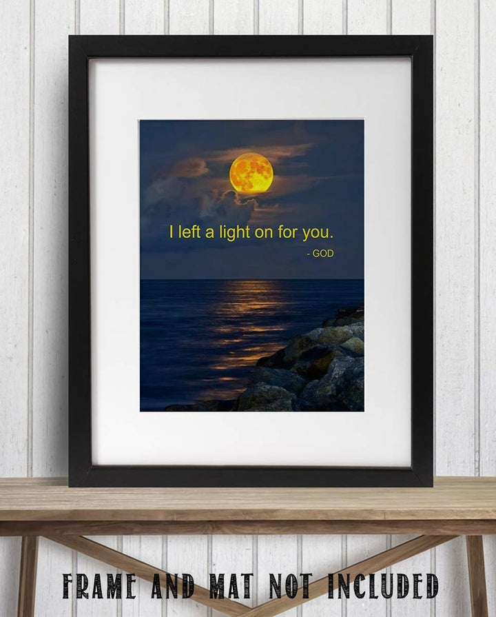 I Left a Light On For You-God- 8 x 10" Spiritual Wall Decor. Modern Typographic Print-Ready to Frame. Home-Office-School-Church D?cor. Great Christian Gift. Inspiring Reminder HE is Always There.