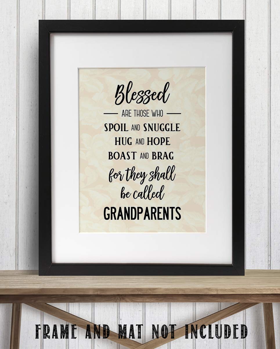 Grandparents-Blessed Wall Art- 8 x 10" Wall Decor-Ready to Frame. Modern Typographic Floral Silhouette Print. Great Home-Office Decor. Perfect Heartfelt & Inspirational Gift to Brag on Grandkids.