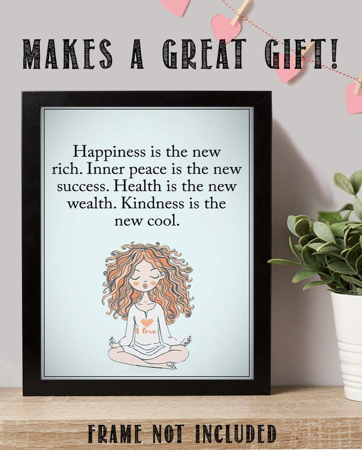 Happiness is the New Rich- Inspirational Wall Art in Yoga Pose-8 x 10 Print Wall Print-Ready to Frame. Modern Chic Decor for Home- Office &amp; Studio. Peace, Health &amp; Kindness is the New Cool-Success!