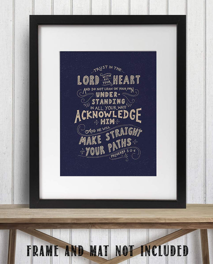 Trust In The Lord With All Your Heart- Proverbs 3:5- Bible Verse Wall Art- 8x10"- Rustic Scripture Wall Print- Ready to Frame. Home D?cor- Office D?cor. Perfect Christian Gift &amp; Reminder To Trust.