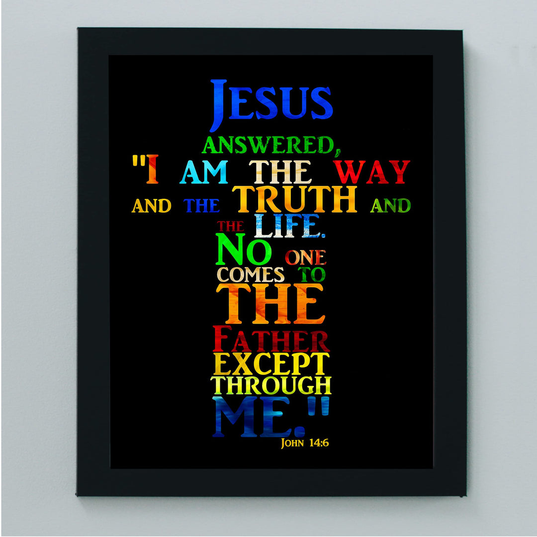 "Jesus-I Am the Way, Truth &amp; Life"-Bible Verse Wall Art -Cross Word Art Sign -Scripture Wall Print-Ready to Frame. Home-Office-Church-Religious Decor. John 14:6. Great Christian Gift!