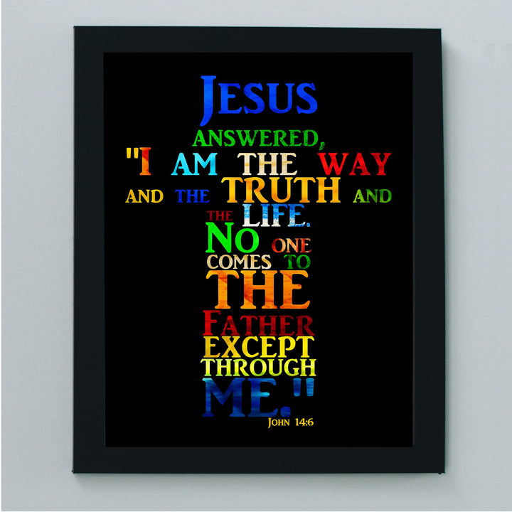 "Jesus-I Am the Way, Truth &amp; Life"-Bible Verse Wall Art -Cross Word Art Sign -Scripture Wall Print-Ready to Frame. Home-Office-Church-Religious Decor. John 14:6. Great Christian Gift!