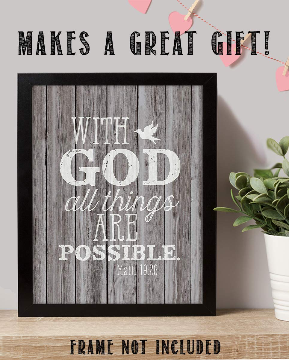 With God- All Things Are Possible- Matthew 19:26. Bible Verse Wall Art- 8x10 Rustic Wood Sign Image- Ready to Frame- Scripture Wall Decor-Home D?cor-Christian Gifts. Inspiring &amp; Encouraging Verse.