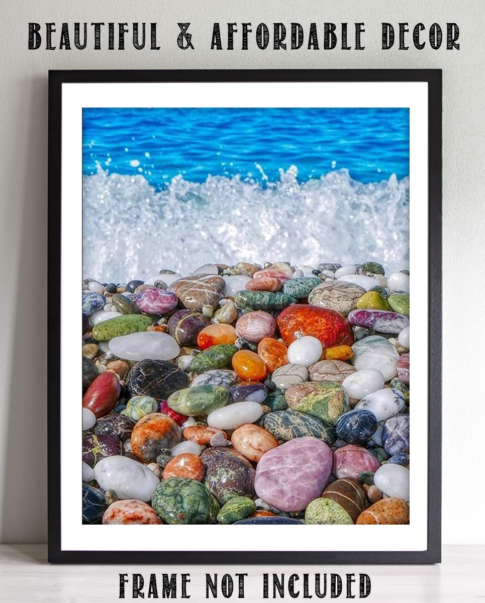 Gemstone Beach- 8 x 10" Print Wall Decor Art- Ready to Frame. Home D?cor-Office D?cor. Beautiful Natural Stones Polished By Beach Waves. Great Art Gift for Nature- Coastal- Rock Lovers.