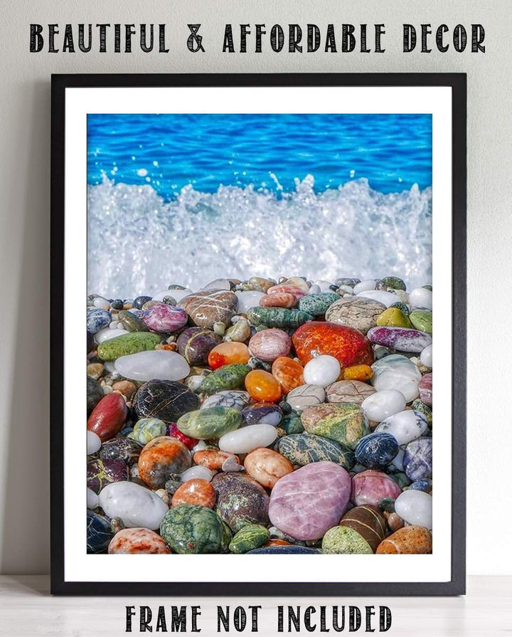 Gemstone Beach- 8 x 10" Print Wall Decor Art- Ready to Frame. Home D?cor-Office D?cor. Beautiful Natural Stones Polished By Beach Waves. Great Art Gift for Nature- Coastal- Rock Lovers.
