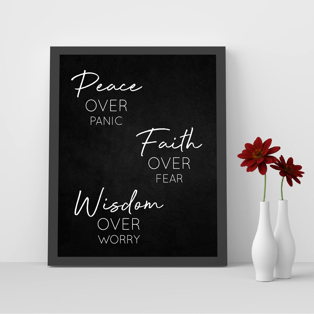 Peace Over Panic-Faith Over Fear-Christian Wall Art -8 x 10" Modern Spiritual Wall Print -Ready to Frame. Perfect Home-Office-Church-Religious Decor. Inspirational Reminder to Pray &amp; Have Faith!