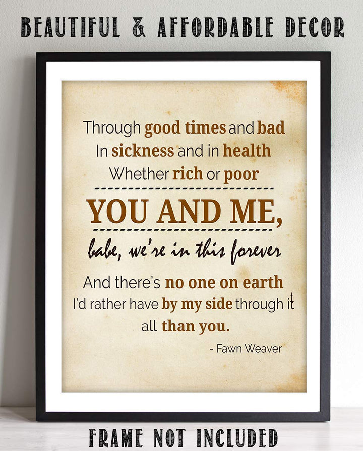 Marriage Vows-You &amp; Me Babe-Forever- Marriage Quotes Wall Art Print- 8 x 10" Wall Decor-Ready to Frame. Modern Typographic Parchment Print for Home-Bedroom Decor. Great Loving Message by Fawn Weaver