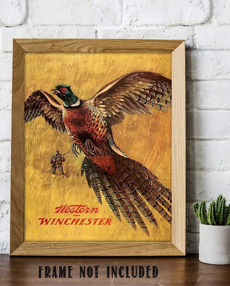 Western Winchester Pheasant- Wall Art Sign- 8 x 10"- Gun Sign Replica Print-Ready to Frame. Home-Lodge-Camp-D?cor. Perfect Retro Decor Addition For Hunting &amp; Winchester Fans.