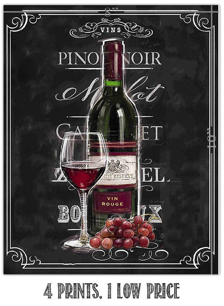 Wine &amp; Cheese Varieties Chalkboard Replica Prints Set (4)- 8 x 10"s Wall Art Prints-Ready to Frame. Home D?cor, Wine Decor &amp; Dining Wall Decor. Perfect For Wine Lovers &amp; Upscale Bars. Classy Addition!