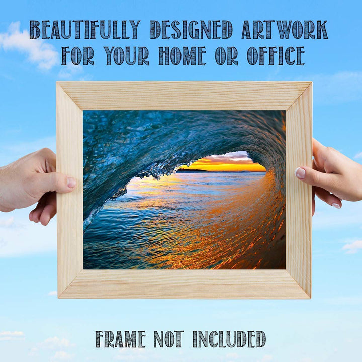 Sunset Wonder Wave - Inside the Pipe - 8 x 10 Print Wall Art - Ready to Frame. Modern Home D?cor, Office D?cor &amp; Wall Prints for Beach- Surfing Themed Wall Decor. Makes a Perfect Gift for Ocean Lovers