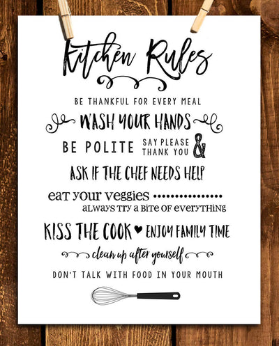 Kitchen Rules for Good Manners- Funny Kitchen Sign- 8 x 10" Print Wall Art- Ready to Frame. Home D?cor & Kitchen D?cor. Fun Reminders For Some Rules To Teach Your Children- Joint Point to Sign :)-