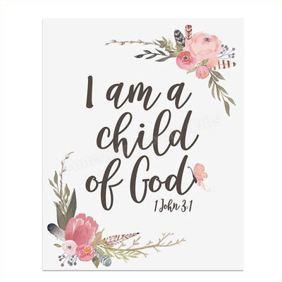 "I Am A Child of God"- 1 John 3: 1- Bible Verse Wall Art-8x10