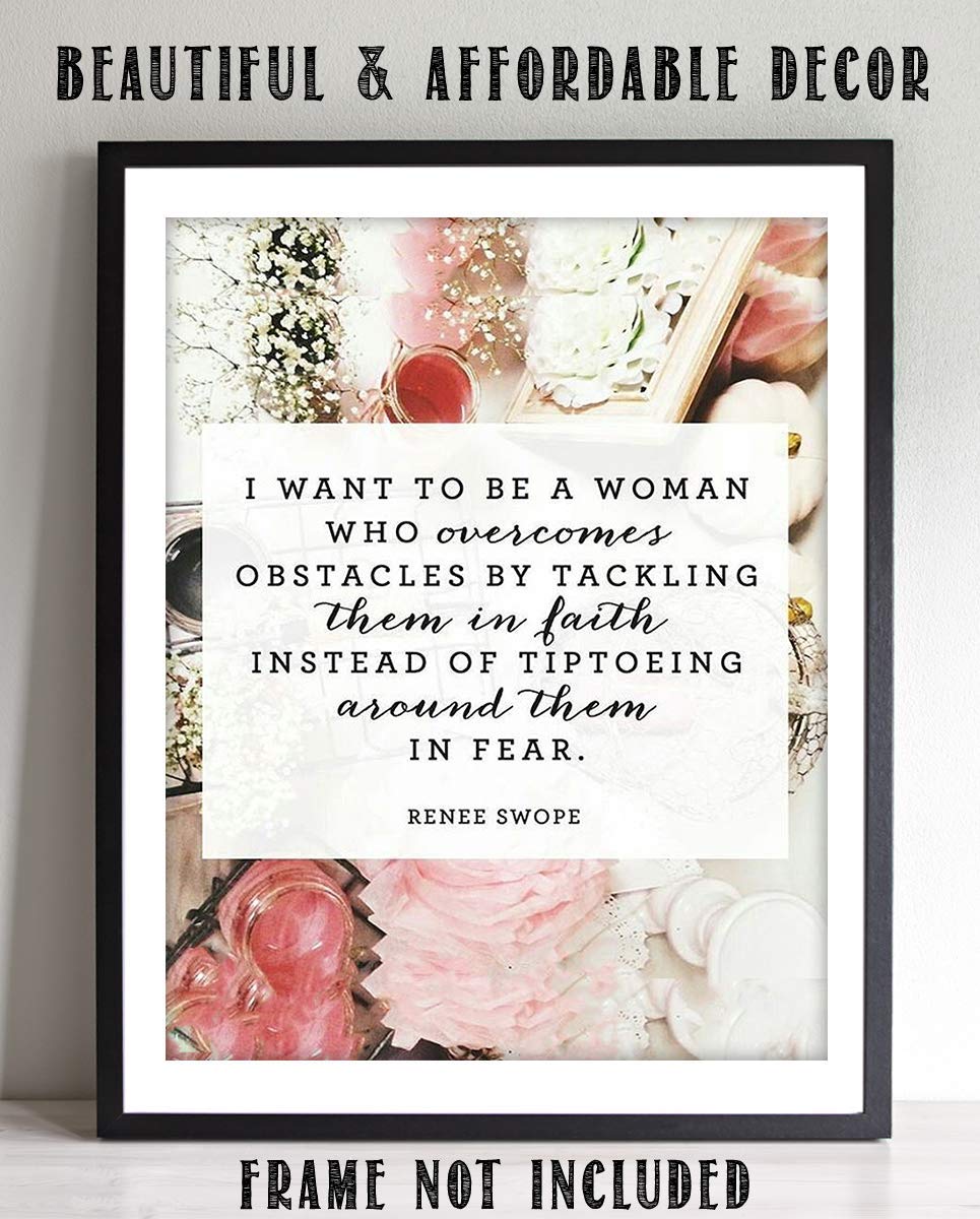 Renee Swope Quotes-Spiritual Wall Art- ?Be a Woman Who Overcomes By Faith vs. Fear?- 8 x 10" Modern Typographic Print-Ready to Frame. Religious Home-Office-Church D?cor. Encouraging Christian Gift.