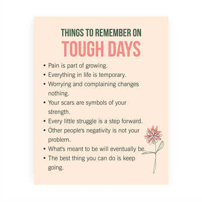 Things to Remember on Tough Days Inspirational Quotes Wall Art Sign -8 x 10" Pink Floral Wall Print -Ready to Frame. Motivational Home-Office-Classroom-Library-Positive Decor Gifts & Reminders!