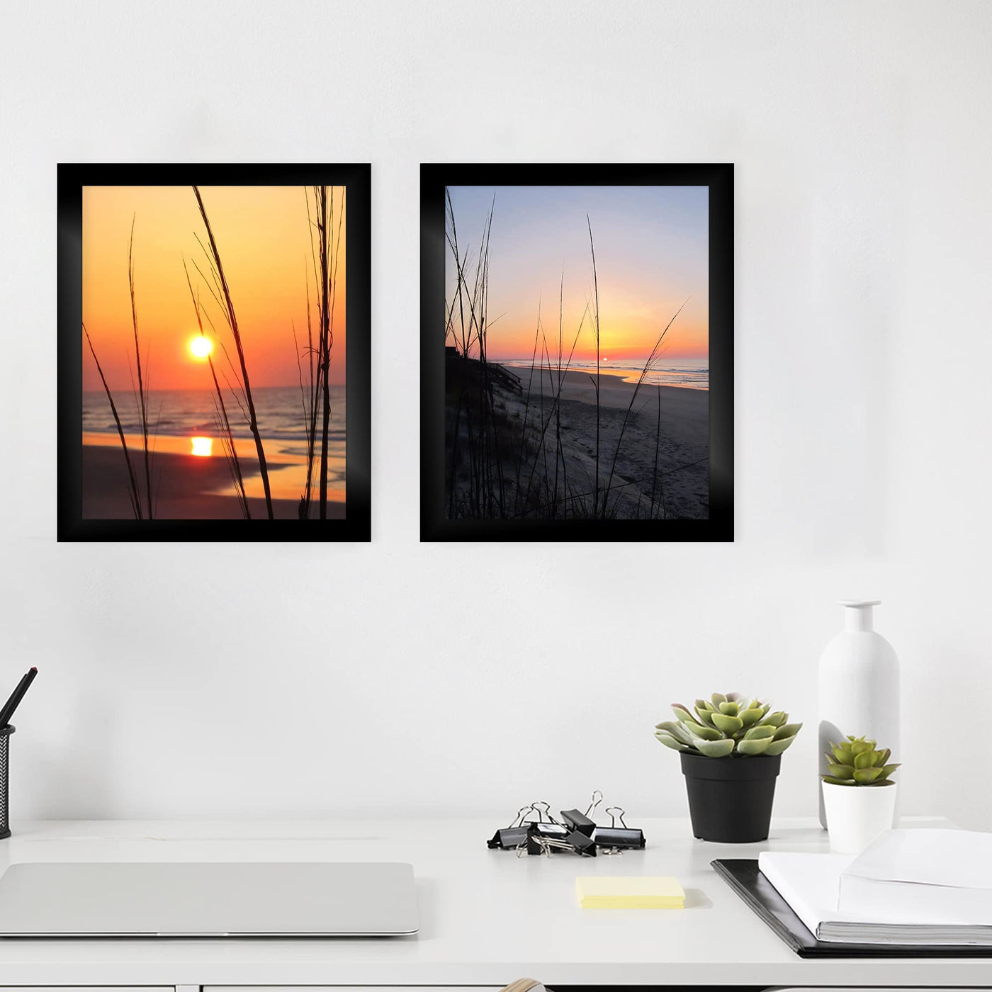 Sunsets on the Beach - Set of 2 Wall Art Prints - 8 x 10's- Ready to Frame. Beautiful Beach Decor- Tropical Island Beach Sunsets- Perfect Art for Any Room - Ocean Themes - Beach Pictures. Great Gift!