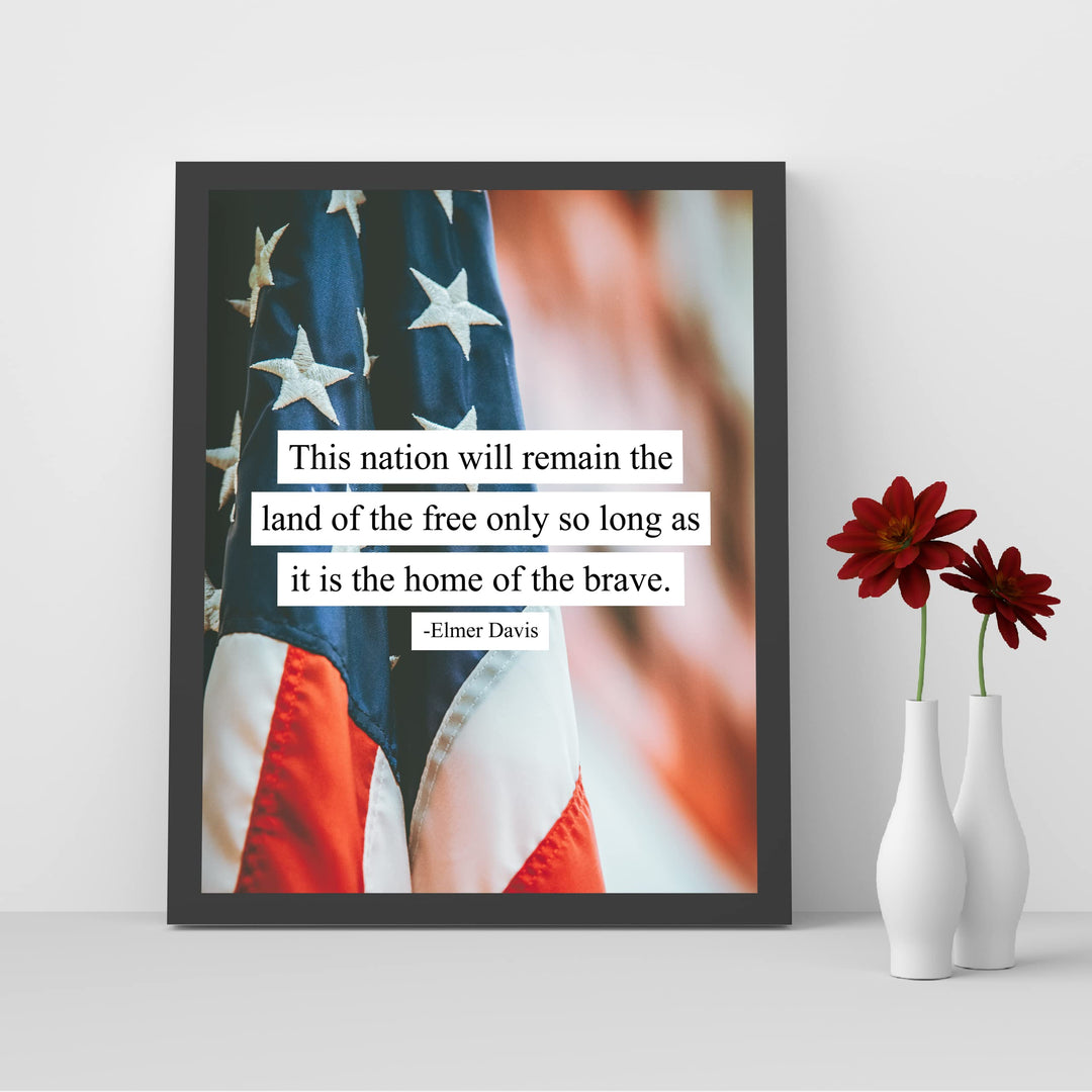 This Nation Will Remain the Land of the Free- American Flag Wall Art -8x10" Patriotic USA Pride Print -Ready to Frame. Home-Office-Bar-Cave Decor! Great Gift for Military-Veterans &amp; All Patriots!
