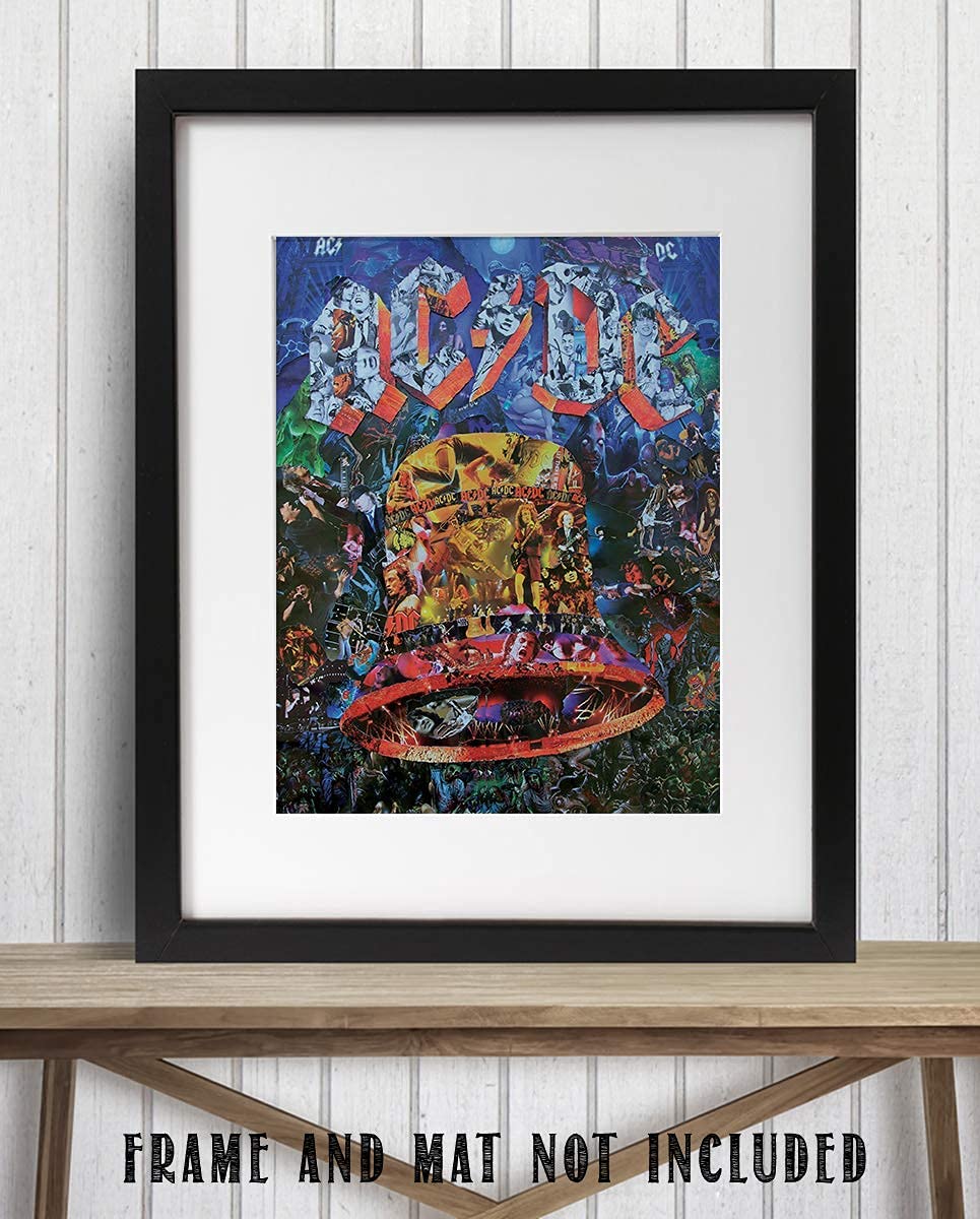AC DC-"BELL" Music Poster Print- Collage Picture Collection- 8 x 10 Wall Print- Ready To Frame- Famous Rock Band Pictures Poster. Home-Studio-Bar-Dorm-Man Cave Decor. Perfect Gift For All AC/DC Fans.