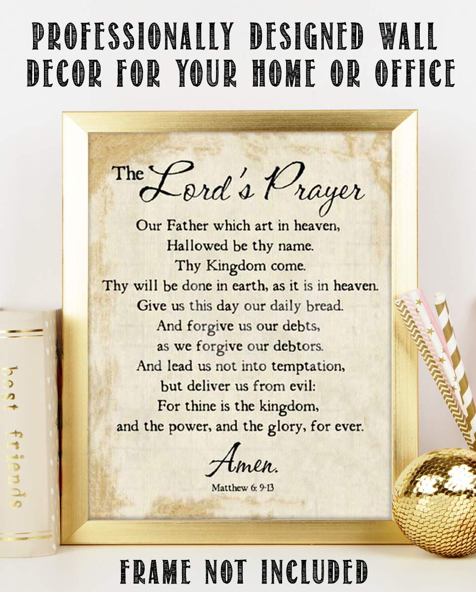 The Lord's Prayer-Tan-Matthew 6: 9-13- Tan Parchment Print- 8 x 10" Wall Art- Ready to Frame. Traditional Script Design-Home D?cor, Kitchen D?cor- Christian Gifts. Inspirational Prayer For All.