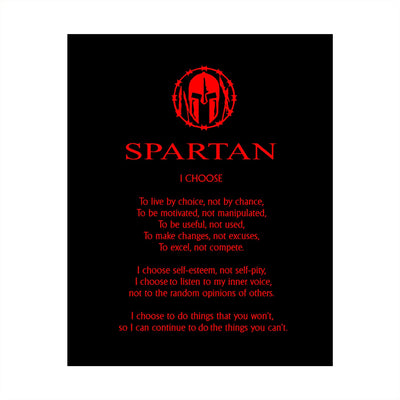 "Spartan Code Affirmations- I Choose."- Motivational Quotes Wall Art-8 x 10"