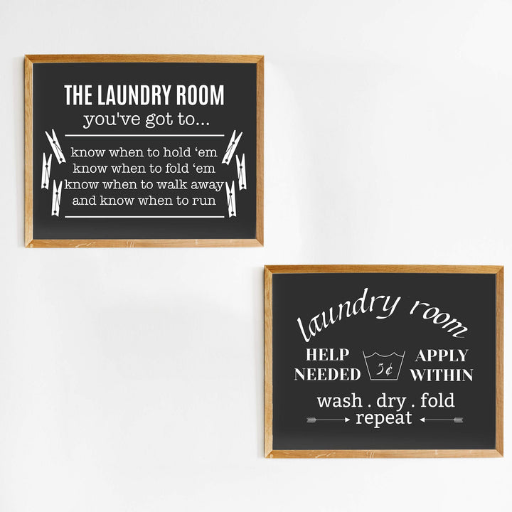 Funny Laundry Room Signs- (2) 10 x 8" Rustic Wall Decor Prints-Ready to Frame."The Laundry Room" &amp;"Help Needed-Apply Within" Fun Home-Farmhouse Decor. Humorous Accessories to Inspire Home Duties!