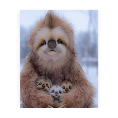 Happy Momma Sloth With Her Babies-8 x 10" Funny Animals Print Wall Art -Ready to Frame. Wild Animals Decor for Home-Office-Science Classroom-Library. Perfect Photo for Zoo, Animal, & Jungle Themes!