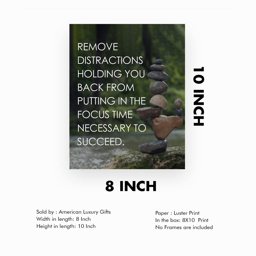 Remove Distractions From Holding You Back Spiritual Quotes Wall Art-8 x 10" River Stones Photo Print-Ready to Frame. Inspirational Home-Office-Yoga Studio-Dorm Decor. Great Zen Gift for Motivation!