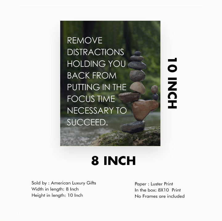 Remove Distractions From Holding You Back Spiritual Quotes Wall Art-8 x 10" River Stones Photo Print-Ready to Frame. Inspirational Home-Office-Yoga Studio-Dorm Decor. Great Zen Gift for Motivation!