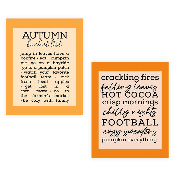 Autumn Bucket List &amp;"Crackling Fires" 2-Piece Wall Art Set- 8 x 10"s Fall Decor Wall Prints-Ready to Frame. Home-Kitchen-Living-Family-Holiday Wall Decor. Great Gift &amp; Reminders of Fall Fun!