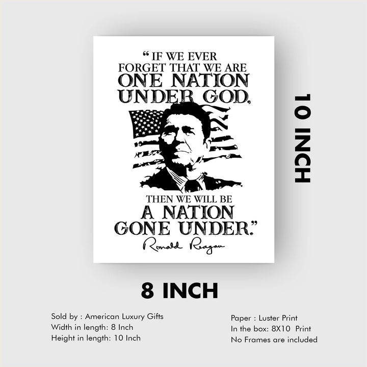 If We Forget We Are One Nation Under God-Ronald Reagan Quotes Wall Art -8x10" American Flag Silhouette Print-Ready to Frame. Presidential Home-Office-School Decor. Perfect Patriotic-Christian Gift!