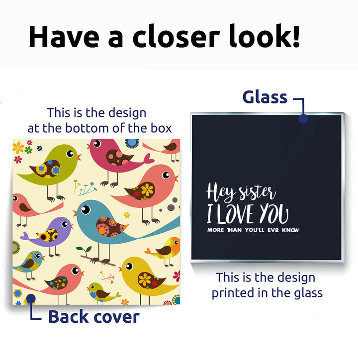 Hey Sister-I Love You Shadow Box Wall Decor - 6x6x2" Wooden Sister Themed Display Case - Keepsake Piggy Bank Gift for Home, Teen Girl Bedroom, Girls Room Decoration. Fun Gift Idea for Sisters!