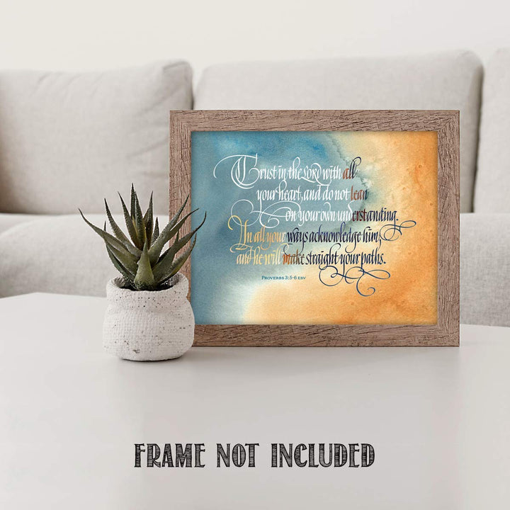 TRUST in the Lord With All Heart- Proverbs 3:5-6. Bible Verse Wall Art-10 x 8- Scripture Wall Art- Ready to Frame. Home D?cor, Office D?cor-Christian Gifts. Perfect Reminder To Have Faith &amp; Trust God.