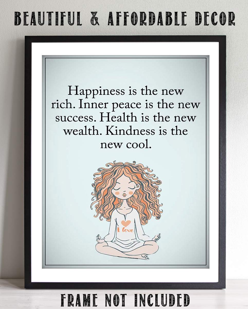 Happiness is the New Rich- Inspirational Wall Art in Yoga Pose-8 x 10 Print Wall Print-Ready to Frame. Modern Chic Decor for Home- Office & Studio. Peace, Health & Kindness is the New Cool-Success!