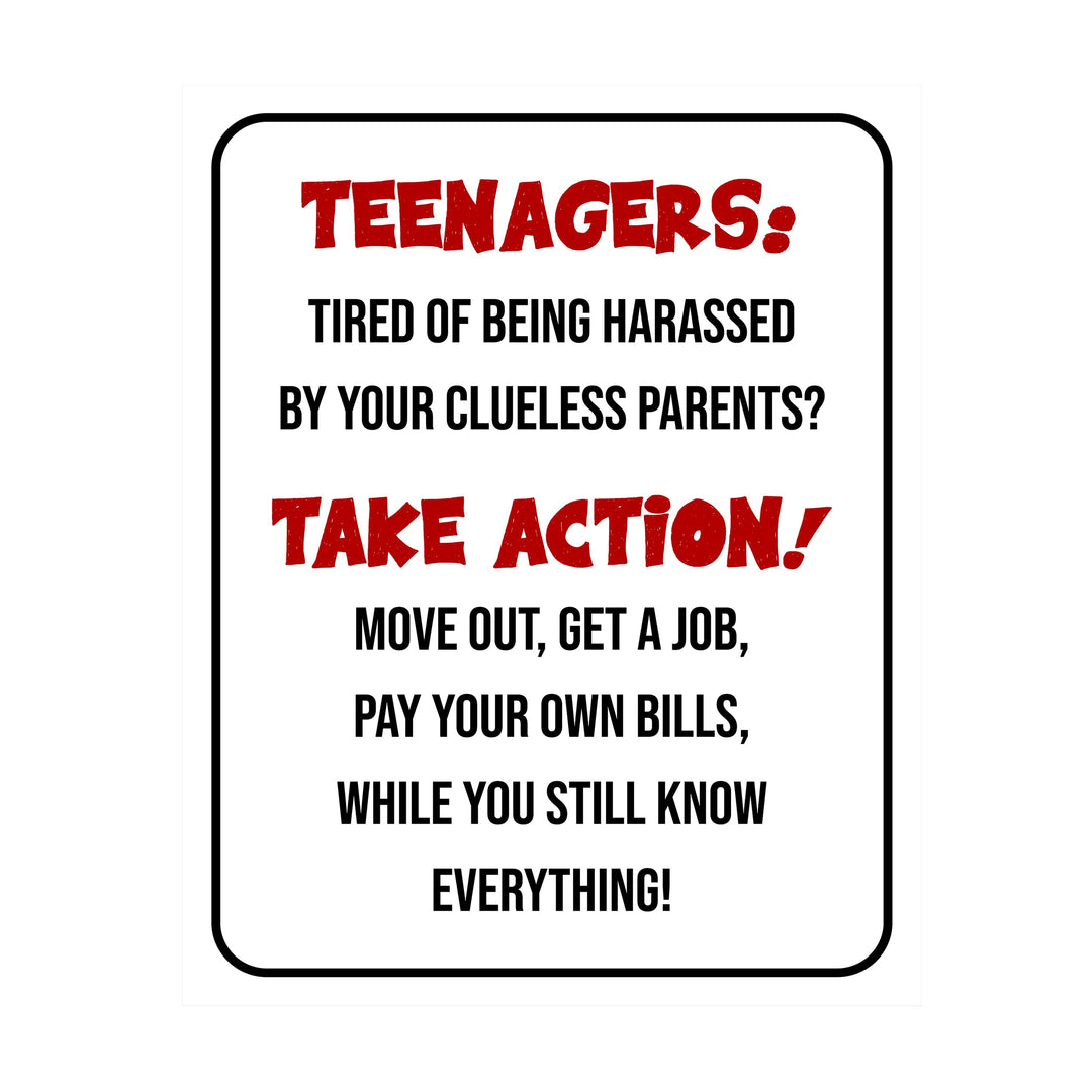 "Teenagers-Take Action, Get a Job" Funny Family Wall Sign -Sarcastic Art Print -Ready to Frame. Humorous Decoration for Home-Kids Bedroom-Teen Decor. Fun Gift -Accessories for Parents!