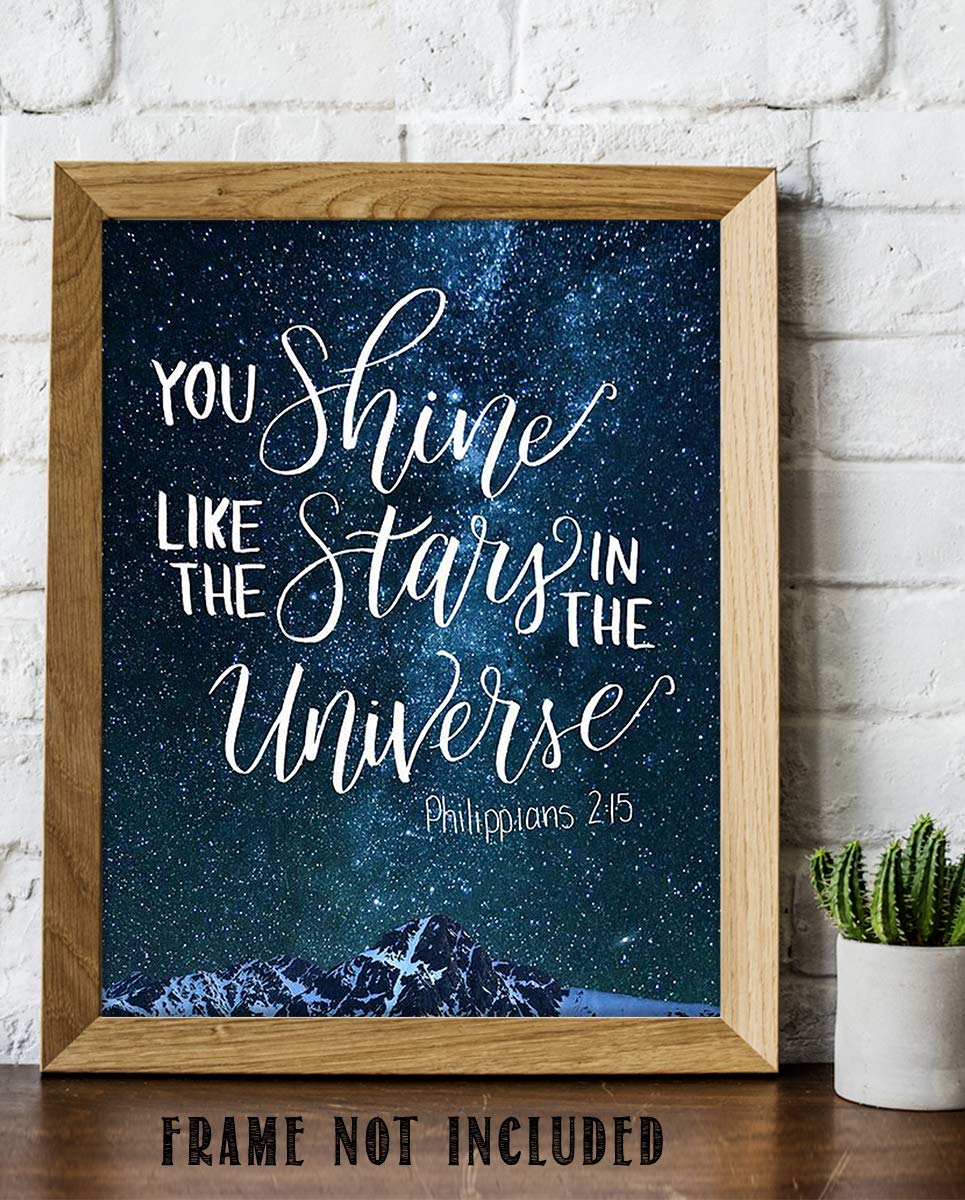 You Shine Like The Stars In The Universe Philippians 2:15- Bible Verse Wall Art- 8x10"- Modern Typographic Design- Poster Print-Ready to Frame. Home-Office-Church D?cor. Great Christian Gift.