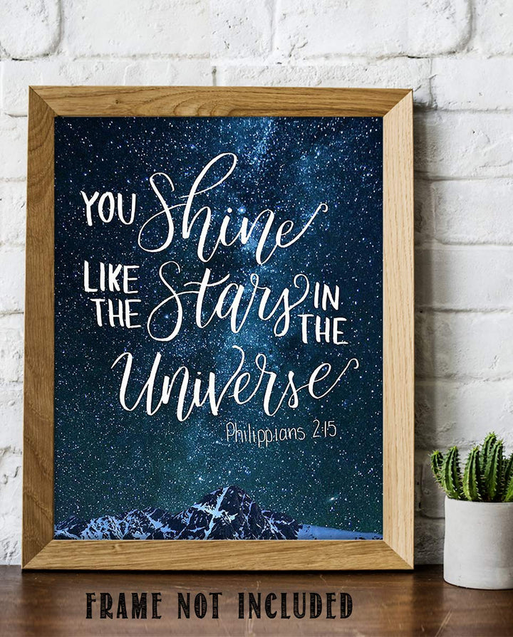 You Shine Like The Stars In The Universe Philippians 2:15- Bible Verse Wall Art- 8x10"- Modern Typographic Design- Poster Print-Ready to Frame. Home-Office-Church D?cor. Great Christian Gift.
