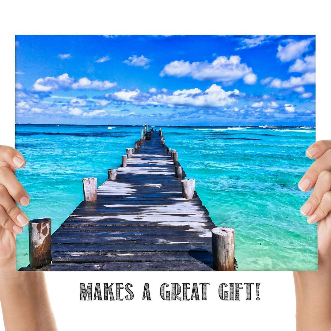 Dock Across the Ocean - 8 x 10" Print Wall Art Ready to Frame. Home D?cor, Office D?cor, Beach Decor &amp; Unique Wall Print. Great Addition for Tropical Decor &amp; Parties. Perfect Gift for Beach Lovers